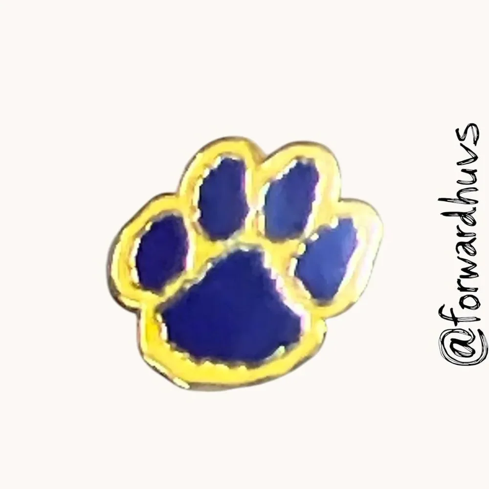 Purple & Yellow Enamel Paw Print Gold Tone Lapel Pin